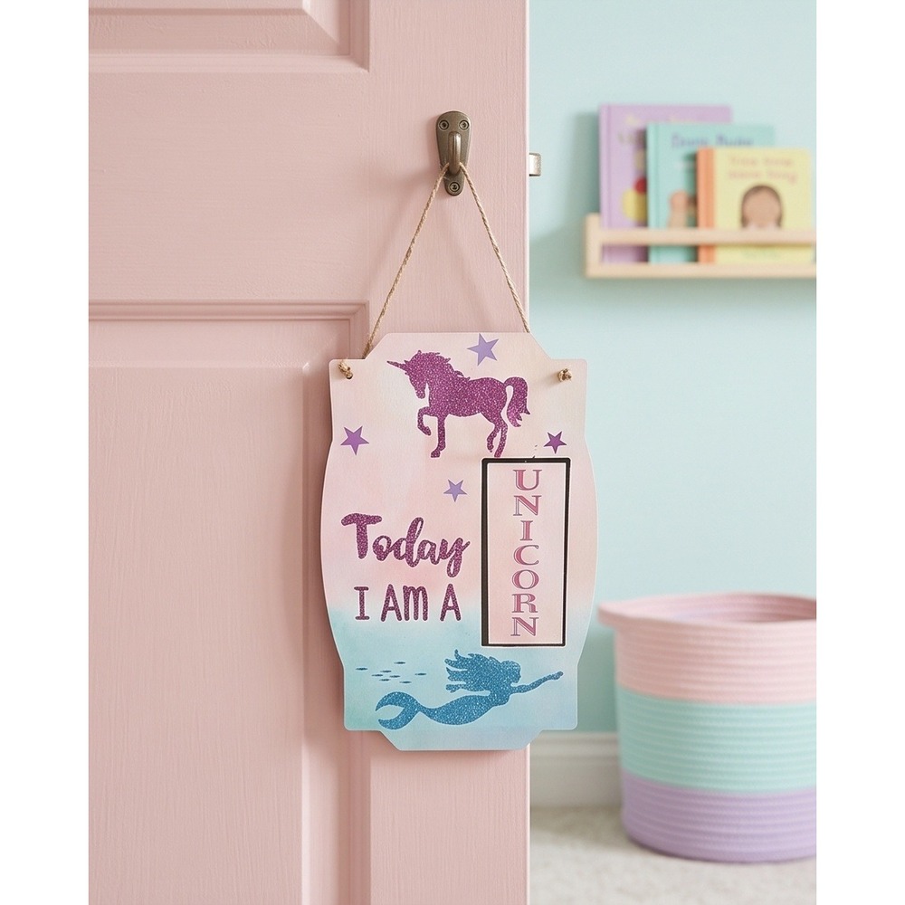 Greenbrier International Today I Am A Unicorn/Mermaid Wall Decor Pink Blue 10x6